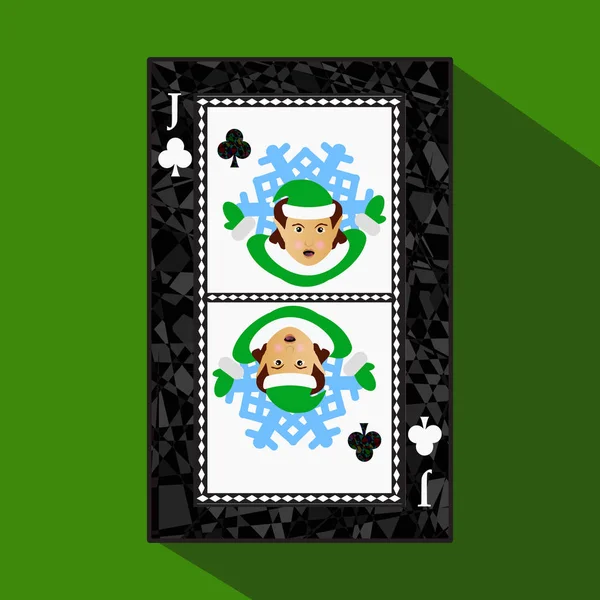 Jugando a las cartas. la imagen del icono es fácil. CHACK CHACK JOKER Año Nuevo Elf. ASUNTO DE NAVIDAD. sobre el límite de la región oscura. una ilustración vectorial sobre fondo verde. cita de aplicación para: sitio web — Vector de stock