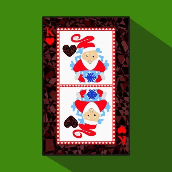 Spielkarte. das Symbolbild ist einfach. Herz König Neujahr Weihnachtsmann. Weihnachtsthema. über dunkle Gebietsgrenzen. eine Vektorillustration auf grünem Hintergrund. Bewerbungstermin für: Website — Stockvektor
