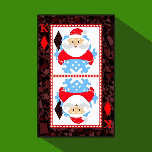 Jugando a las cartas. la imagen del icono es fácil. DIAMONT KING. Año Nuevo Santa Claus. ASUNTO DE NAVIDAD. sobre el límite de la región oscura. una ilustración vectorial sobre fondo verde. solicitud de cita para — Vector de stock