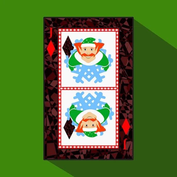 Playing card. the icon picture is easy. DIAMONT JACK JOKER NEW YEAR ELF. CHRISTMAS SUBJECT. about dark region boundary. a vector illustration on green background. application appointment for: website — Stock Vector