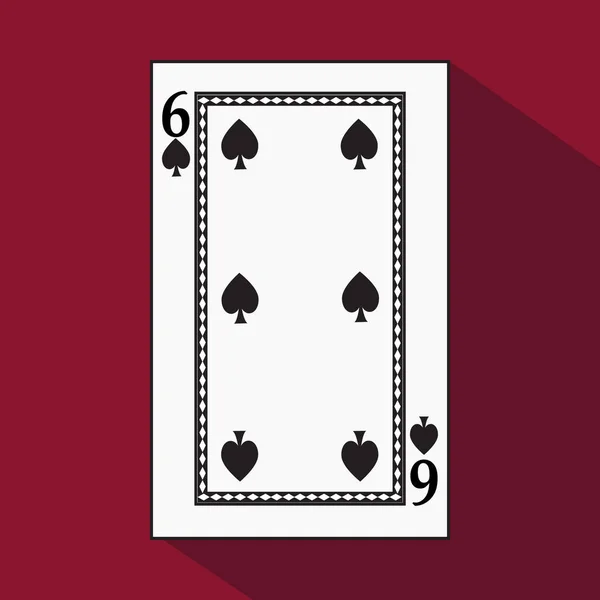 Playing card. the icon picture is easy. peak spide SIX 6 with white a basis substrate. vector illustration on red background. application appointment for: website, press, t-shirt, fabric, interior, re — Stock Vector