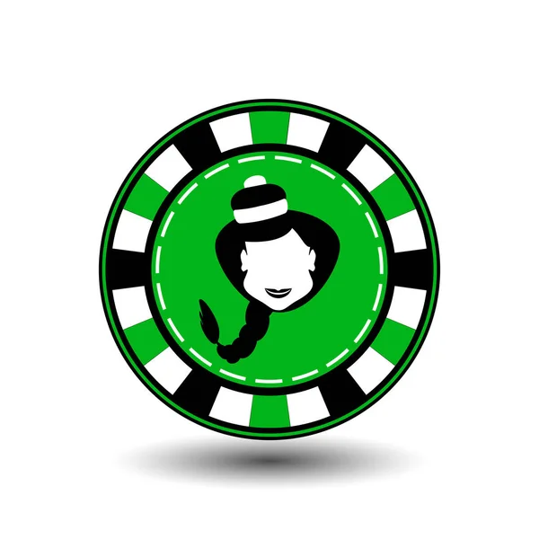 Poker chip Christmas new year. Icon EPS 10 vector illustration on a white background to separate easily. Use for websites, design, decoration, printing, etc. Girl Santa Claus in black and    green — Stock Vector