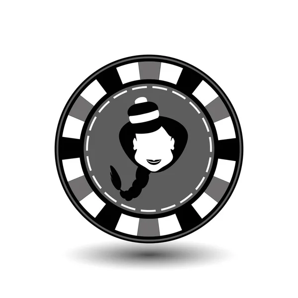 Покер чип Рождество Новый год. Icon EPS 10 векторная иллюстрация на белом фоне, чтобы легко отделиться. Использование для веб-сайтов, дизайна, оформления, печати и т.д. Девчонка Санта Клаус в черно-сером куне — стоковый вектор