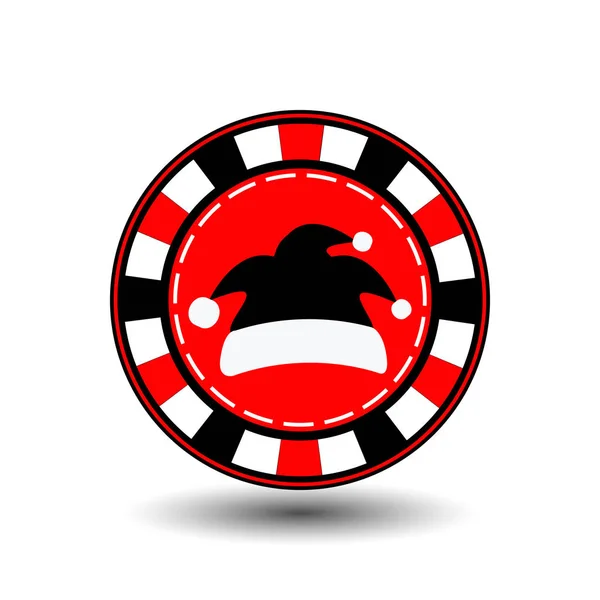 Poker chip yılbaşı yeni yıl. Simgesini Eps 10 vektör çizim kolayca ayırmak için beyaz bir arka plan üzerinde. Web siteleri, tasarım, Dekorasyon, yazdırma için kullanın. Noel Baba şapkası siyah kırmızı fişleri — Stok Vektör