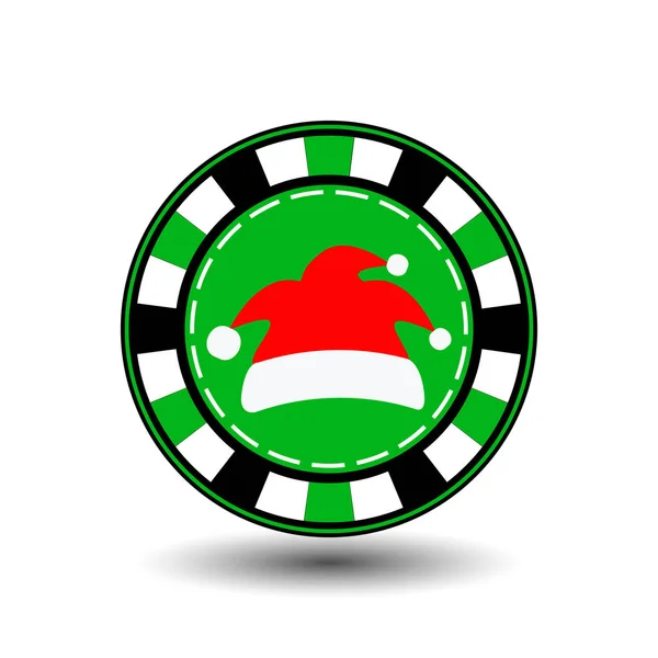 Poker chip Christmas new year. Icon EPS 10 vector illustration on a white background to separate easily. Use for websites, design, decoration, printing, etc. Cap Santa Claus red  green — Stock Vector