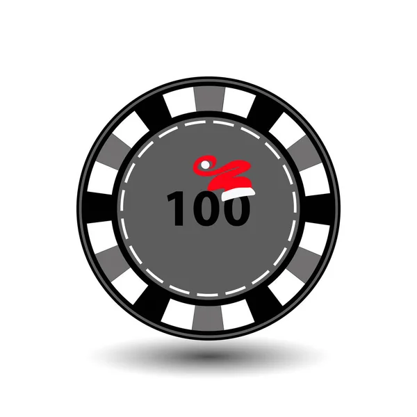 Poker chip jul nyår. Ikonen Eps 10 vektorillustration på vit bakgrund att separera enkelt. Användning för webbplatser, design, dekoration, utskrift, etc. Cap jultomten röd grå tsyfry hundra — Stock vektor