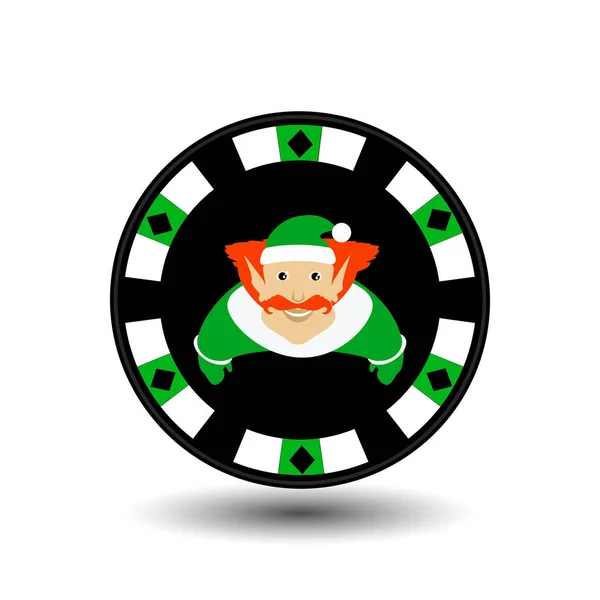 ポーカー チップ クリスマスに年末。簡単に分離する白い背景のアイコン Eps 10 ベクトル イラスト。ウェブサイト、デザイン、装飾、印刷などに使用します。緑のキャップのエルフ — ストックベクタ