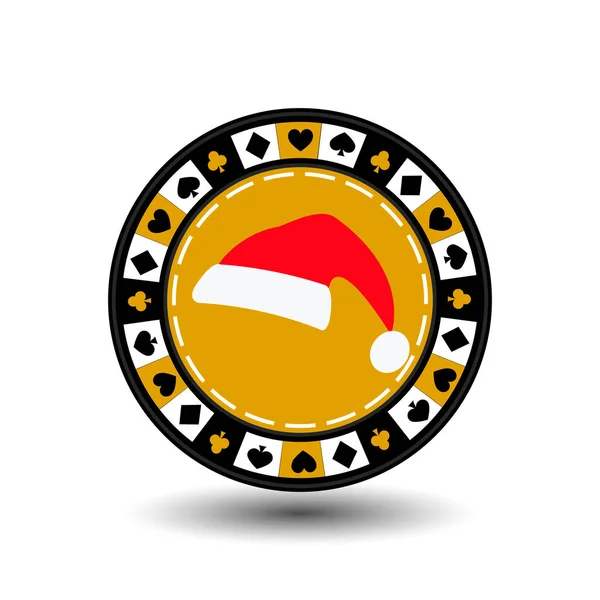 Casino chip de póquer Navidad año nuevo. Icono EPS 10 ilustración vectorial sobre un fondo blanco para separarse fácilmente. Uso para sitios web, diseño, decoración, impresión, etc. Gorra roja amarilla, diamantes kokrug , — Archivo Imágenes Vectoriales