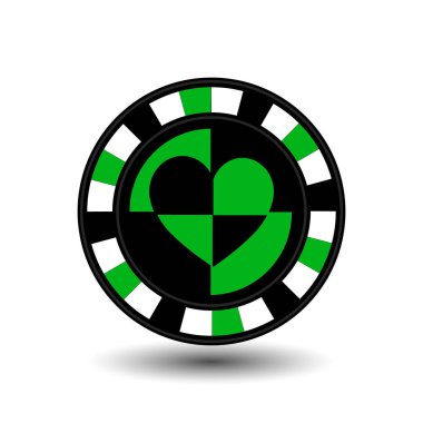 Poker için yeşil bir takım elbise kalp bir simge beyaz izole arka planda fişleri. illüstrasyon vektör eps 10. Web siteleri için kullanmak için tasarım, basın, yazdırır...