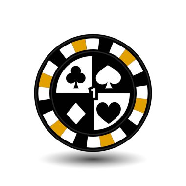 fişleri poker sarı için dört takım elbise ve bir ve bir beyaz noktalı çizgi çizgi. beyaz izole arka plan üzerindeki bir simge. illüstrasyon vektör eps 10. Web siteleri, tasarım, basın, pri için kullanmak için