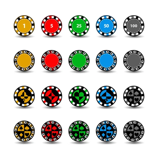 Set chips per il poker grigio un vestito picche cuore club diamante bianco nero un'icona sullo sfondo bianco isolato. illustrazione punti 10 vettore. Da utilizzare per i siti web, design, stampa, stampe ... — Vettoriale Stock