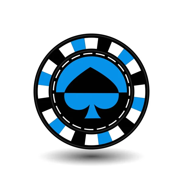 Chip per il poker blu un vestito vanga blu linea tratteggiata in bianco e nero la linea. un'icona sullo sfondo bianco isolato. illustrazione eps 10 vector.To utilizzare per i siti web, design, la stampa, stampe ... — Vettoriale Stock