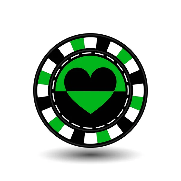Marker för poker grön en kostym hjärtat en grön svarta och vita streckade linje linjen. en ikon på den vita isolera bakgrunden. illustration eps 10 vektor. Om du vill använda för webbplatser, design, pressen, utskrifter — Stock vektor