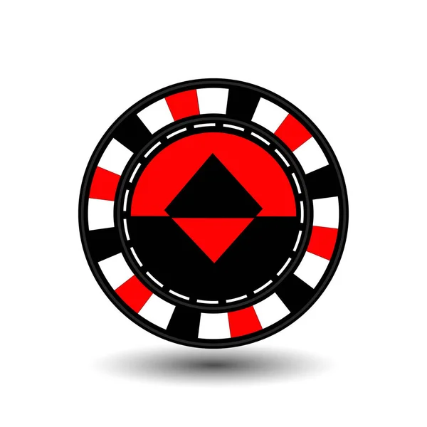 Chip per il poker rosso un diamante tuta una linea tratteggiata in bianco e nero rosso la linea. un'icona sullo sfondo bianco isolato. illustrazione punti 10 vettore. Da utilizzare per i siti web, design, stampa, stampe . — Vettoriale Stock