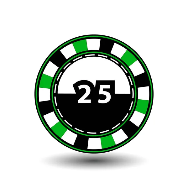 Chips für Poker grün eine Anzug 25 Figur und eine weiß gepunktete Linie die Linie. ein Symbol auf dem weißen isolierten Hintergrund. Abbildung Folge 10 Vektor. zur Verwendung für Webseiten, Design, Presse, Drucke... — Stockvektor