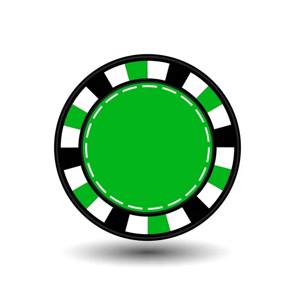 芯片在中间绿色的扑克圆和白色虚线线。在白色的孤立背景图标。图 eps 10 矢量。若要使用网站，设计，新闻，打印... — 图库矢量图片