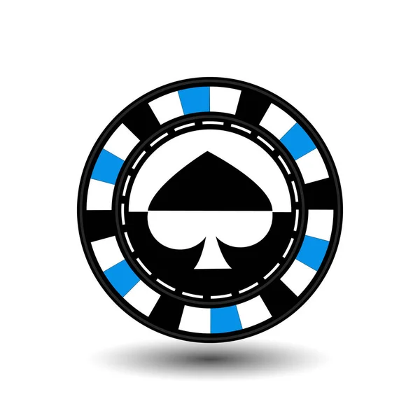 Chips for poker blue spade in the middle and rectangles with a side. round and white dotted line line. an icon on the white isolated background. illustration eps 10 vector. to use for the websites, de — Stock Vector