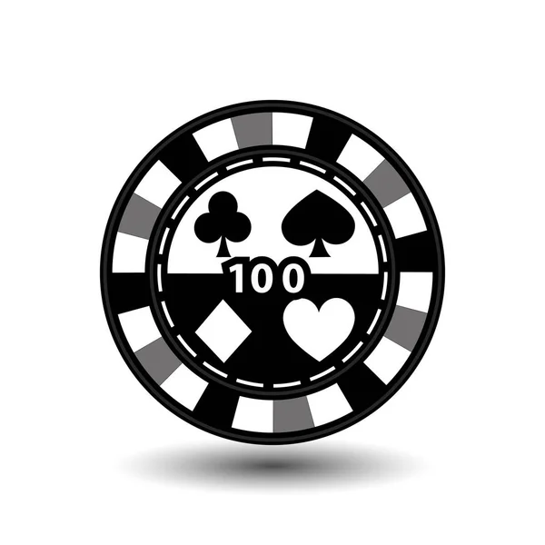 Fichas para poker cinza 100 no meio e retângulos com um lado. linha pontilhada redonda e branca. um ícone no fundo isolado branco. ilustração eps 10 vetor. para usar para os sites, desi —  Vetores de Stock