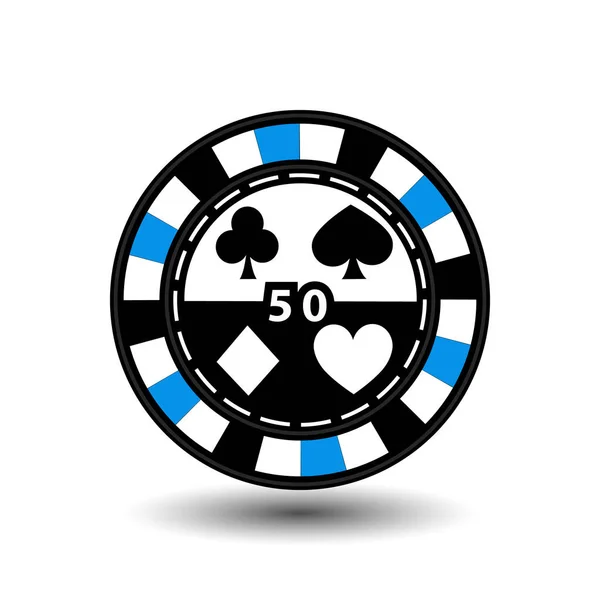 ポーカー用のチップは青中央と側面を持つ四角形で 50 です。ラウンドし、白の点線ライン。孤立した白地のアイコン。図 10 の eps ベクター。療のウェブサイトに使用するには — ストックベクタ