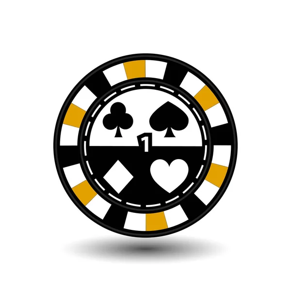 ポーカー用のチップは黄色中間および側面を持つ四角形の 1 つです。ラウンドし、白の点線ライン。孤立した白地のアイコン。図 10 の eps ベクター。web サイトに使用するデ — ストックベクタ