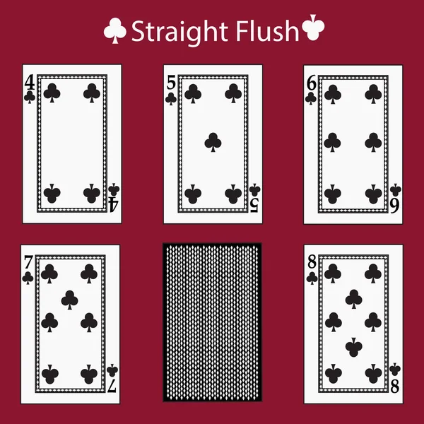 Straight Flush Kartenpokerkombination. Vektor Illustration Folge 10. auf rotem Hintergrund. für Design, Registrierung, Webseiten, Dressing, Presse usw. zu verwenden. — Stockvektor