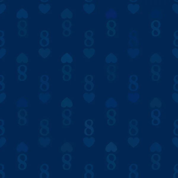 Nahtloses Muster. Folge 10 Vektor-Illustration. verwendet für Druck, Webseiten, Design, ukrasheniayya, Interieur, Stoffe, etc. Pokerkarten-Thema. blaues Unendlichkeitszeichen acht Herz auf dunklem Hintergrund — Stockvektor