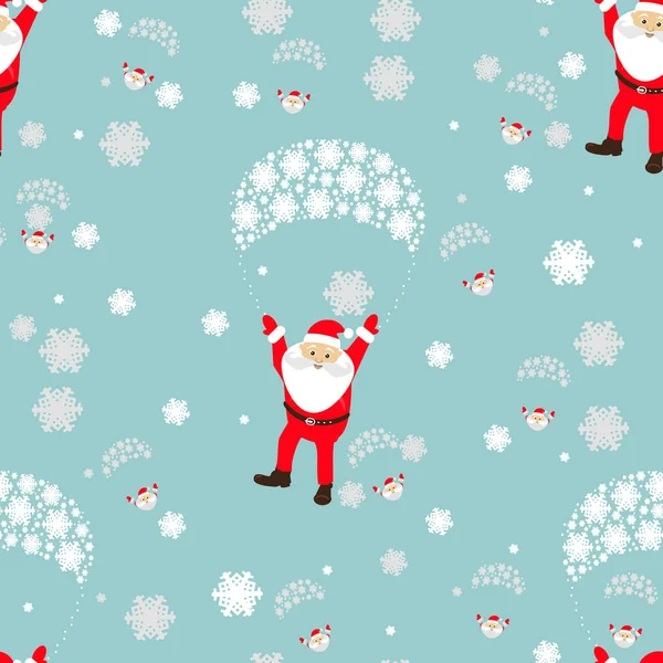 Vzor bezešvé. Nový rok vánoční prázdniny. mnoho Santa Claus letí na padáku s holkou důstojnosti a elf. vektorový obrázek použít eps 10 pro tisk, design, webové stránky, — Stockový vektor