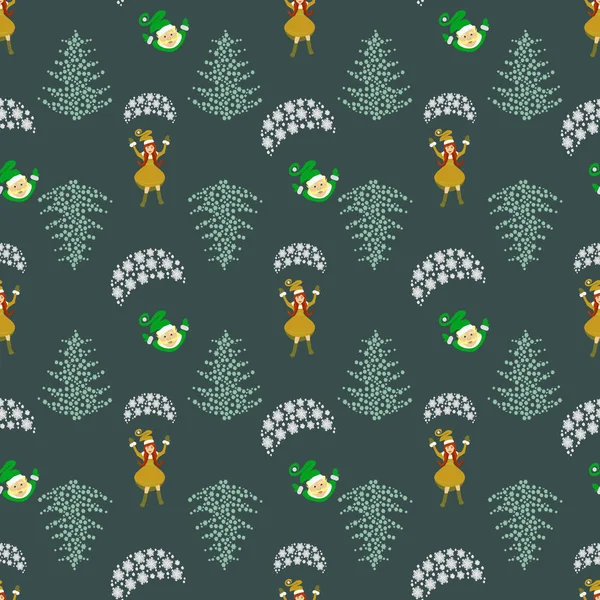 Seamless pattern. EPS 10 vector illustration. used for printing, websites, design, ukrasheniayya, interior, fabrics, etc. Christmas theme. Girl santa claus and yellow  Elf — Stock Vector