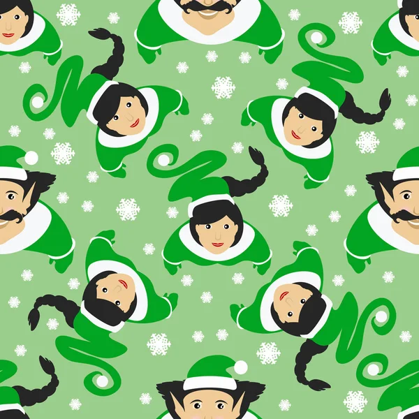 Seamless pattern. EPS 10 vector illustration. used for printing, websites, design, ukrasheniayya, interior, fabrics, etc. Christmas theme. Girls Around the elves are on a green background — Stock Vector