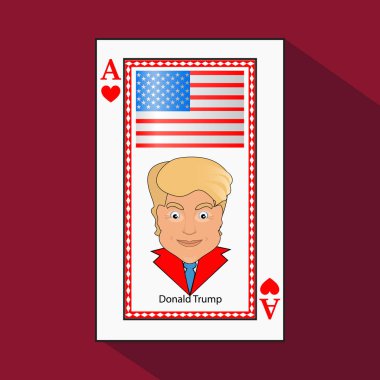 Donald Trump bir simge vektör çizim ace kombinasyonu kalbini kazanmak için oyun kağıdı zafer. Amerikan bayrağı. yeşil arka plan üzerinde