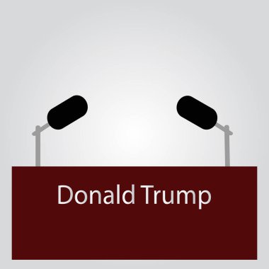 Tribün bir görüşme, hoparlör için. Donald Trump. Basın toplantısı. Gri bir akciğer arka planda mikrofonlar ayırmak için. Vektör çizim eps10