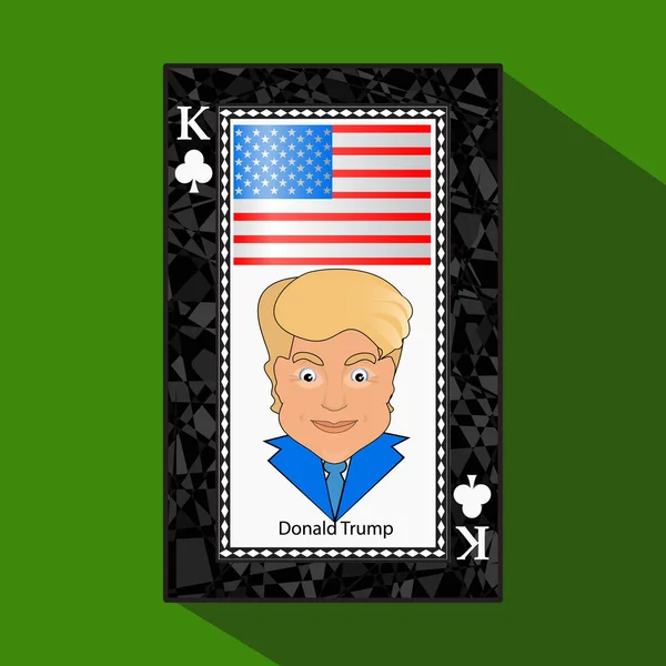 Иконка векторной иллюстрации короля игральные карты победу, чтобы выиграть Дональд Трамп комбинацию. Американский флаг. на зеленом фоне — стоковый вектор