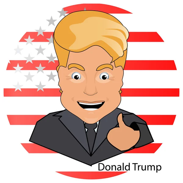Donald trump the president a smile  finger up  victory elections of 2016 against the background  the flag stylized America on  white — Stock Vector