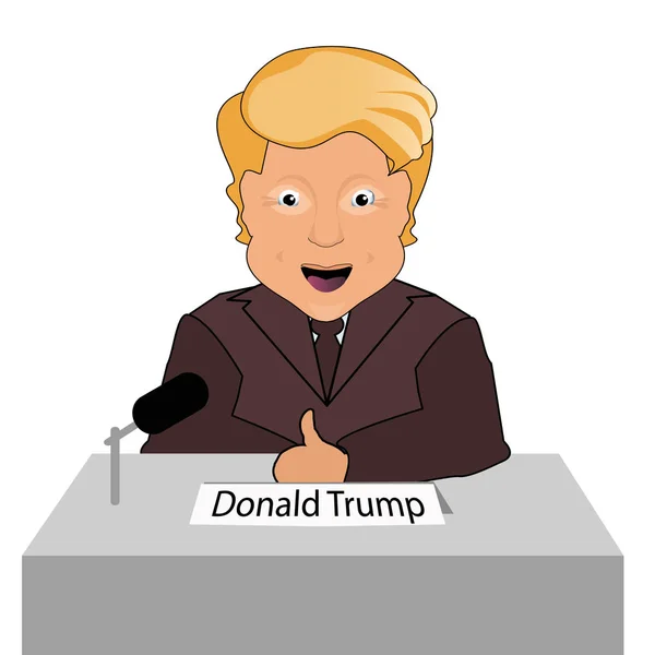 Donald trump president smile finger up elections of 2016. Presidential chair. Fight success. Gives an interview. Vector illustration. On white easily separated background — Stock Vector