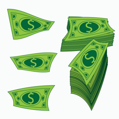 Para rulo. Kağıt dolar. Vektör tasarımı. Parasal illüstrasyon izole beyaz. Not arka planı. Basın, Web sitesi, bir fanila, bir t-shirt için kullanmak için