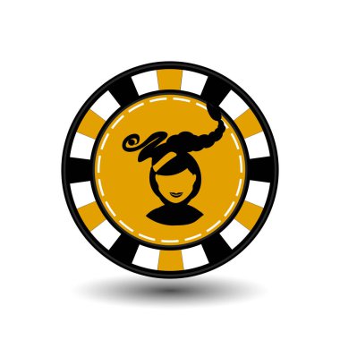 Fiş Noel casino. Sarı. Dudaklarını orta ile kız Noel Baba. İllüstrasyon vektör. Site, baskı, kağıt, kumaş, Dekorasyon, tasarım, vb için kullanın. EPS 10