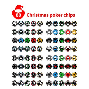 Casino Chips ayarla 80 Noel seksen adet. Noel Baba sakal değil mi? Illyustratsiya vektör yeni. Site, baskı, kağıt, kumaş, Dekorasyon, tasarım, vb 10 için kullanın. EPS beyaz bir arka plan üzerinde