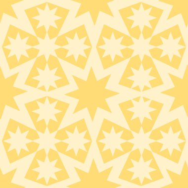 Parlak sorunsuz soyut geometrik desen. Birçok yıldız, çapraz. Gama sarı. İllüstrasyon vektör. Site, baskı, kağıt, kumaş, Dekorasyon, tasarım, vb için kullanın. EPS 10