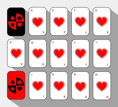 Poker kart. On beş beyaz kalp ayarlayın. arka plan.