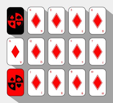 Poker kart. On beş elmas beyaz ayarlayın. arka plan.