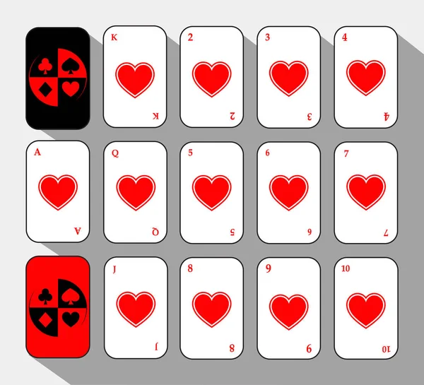 Pokerkarte. setzte fünfzehn weiße Herzen. Hintergrund. — Stockvektor