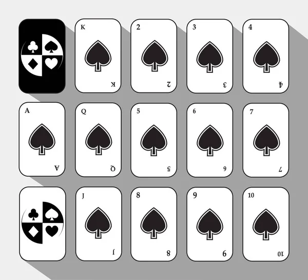 Pokerkarte. 15 Schaufeln weiß gesetzt. Hintergrund. — Stockvektor