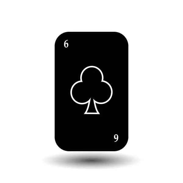 扑克卡。六个俱乐部黑。白易分离背景. — 图库矢量图片