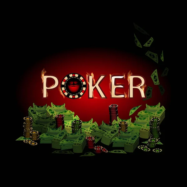 Texto de fuego de poker. Dinero sobre un fondo oscuro — Archivo Imágenes Vectoriales