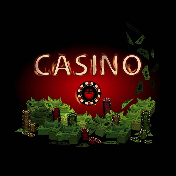 Casino fuego letras en un chip de fondo oscuro — Archivo Imágenes Vectoriales