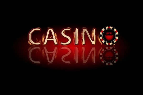 Texto del incendio del casino. chip sobre un fondo oscuro — Vector de stock