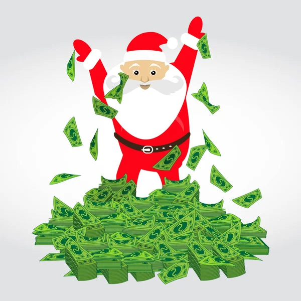 Dolar. un montón de dinero de montaña Santa Claus — Vector de stock