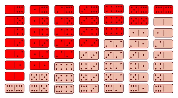 Vermelho dominó. vinte e oito peças em um fundo cinza — Vetor de Stock