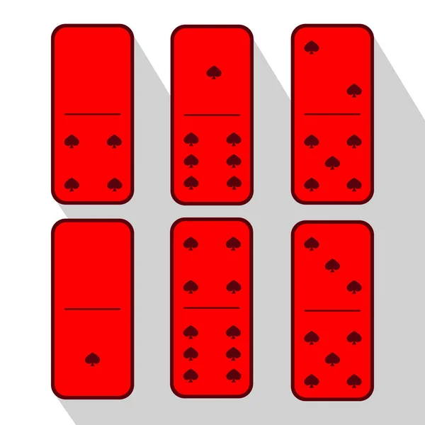 Rosso domino. Uno e sei. Cuore di pezzi — Vettoriale Stock