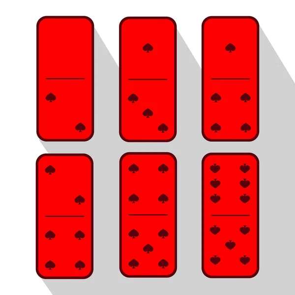Domino червоний. Один-три. Серце шість штук — стоковий вектор